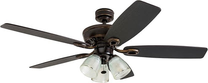 Prominence Home Marston, 52 Inch Traditional Indoor LED Ceiling Fan with Light, Pull Chain, Three Mounting Options, 5 Dual Finish Blades, Reversible Motor - 51017-01 (Oil Rubbed Bronze)