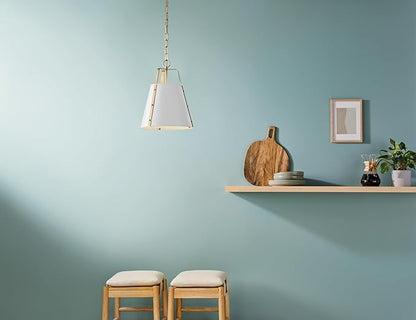 Kichler Etcher 1-Light Pendant Light Fixture, Kitchen Island Hanging Light with Etched Painted White Glass Diffuser in White and Champagne Bronze for Dining Room (17" x 13"), 52710WH