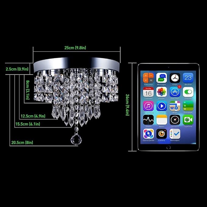 Deckrico Crystal Chandelier Modern Led Ceiling Light Flush Mount Stainless Steel Fixture Beaded Light Shade for Bedroom Dining Room Hallway Porch (White Light)