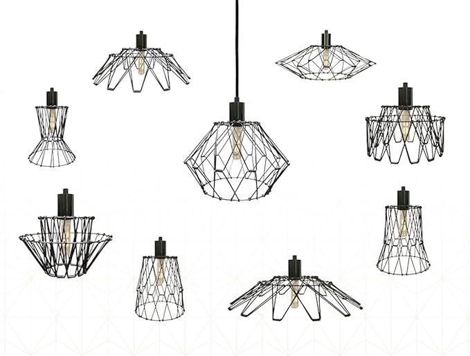 Royal Designs, Inc. Foldable Industrial Metal Pendant Light with Adjustable 7 ft Long Lamp Cord & Canopy, Create 9 Different Shapes, Gunmetal, Single