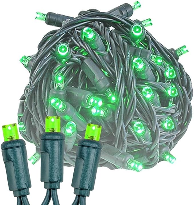Novelty Lights 50ft 100 LED Green Christmas Lights Outdoor/Indoor, 6" Spacing, Green Wire String Lights for Festive Xmas Lighting, IP55, UL Listed, Dimmable, Connectable