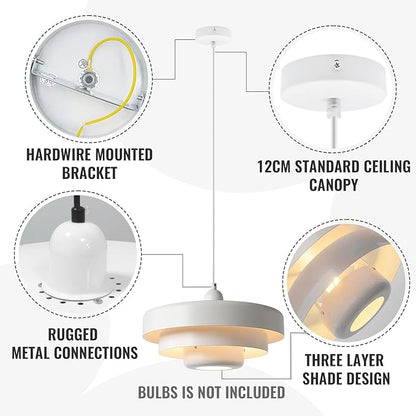 White 3-Tier Pendant Light Fixture, 13.8" Large Mid Century Modern Adjustable Hanging Ceiling Lamp, E26 Base Retro Farmhouse Pendant Lighting for Kitchen Island Dining Room Living Room Bedroom