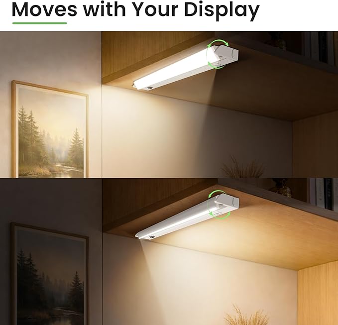 ALUSSO Under Cabinet Lighting, 24 Inch Linkable LED Under Cabinet Lights with Plug, 150° Swivel Light Bar, 3 Color Temperatures (3000/4000/6500), 16 W 1280 Lumen, for Kitchen Counter, Closet - 2 Pack