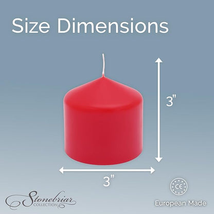 Stonebriar Unscented Pillar Candles – 18 Hour Burn Time, Long-Lasting Wax Candles for Weddings, Holidays, Home Décor & Special Events, Pack of 6, Red, 3" x 3"