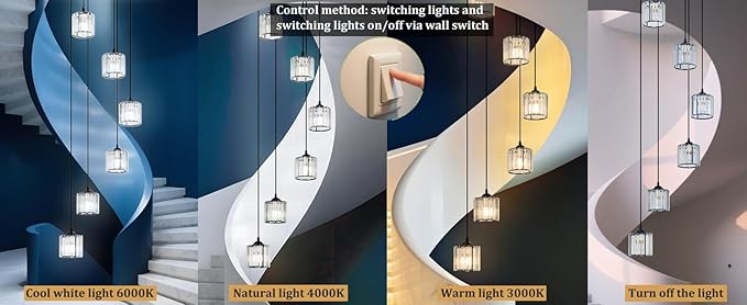 Long Chandeliers for High Ceilings,Modern Crystal Pendant Light,Raindrop Drop Lamp,Hanging Flush Mount Lighting Fixtures for Spiral Staircase,Foyer,Entryway,Living Room,Black (12 Lights)
