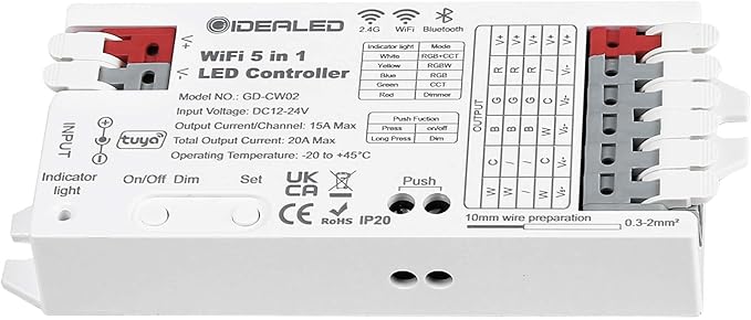GIDERWEL Smart 5 in 1 WiFi LED Controller RGBWW for Strip Lights RGBCCT RGBW RGB CCT and 5 White Strips,Work with Alexa/Google Assistant,APP/Voice Control Color Change Dimming(Only a WiFi Controller)