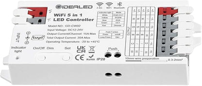 GIDERWEL Smart 5 in 1 WiFi LED Controller RGBWW for Strip Lights RGBCCT RGBW RGB CCT and 5 White Strips,Work with Alexa/Google Assistant,APP/Voice Control Color Change Dimming(Only a WiFi Controller)