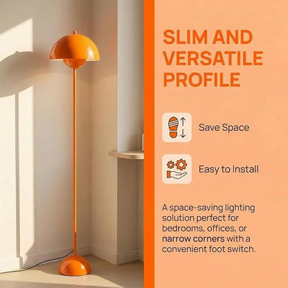 COSYLUX Modern Floor Lamp for Living Room, Industrial Tall Standing Lamp for Bedroom, Metal Shade Reflecting Light Reading Floor Lamp for Office, Nursery Room, Corner(Pastel Orange)