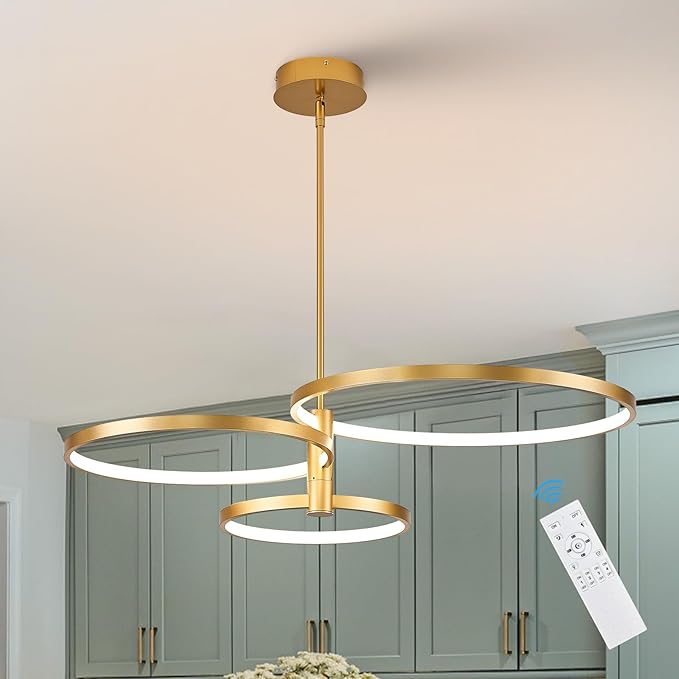 LED Ring Chandelier Modern Gold Chandellier for Dining Room 3-Light Dimmable Pendant Light Kitchen Island Contemporary Flush Mount Chandelier for Bedroom Living Room Dining Table Closet