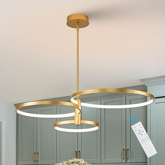 LED Ring Chandelier Modern Gold Chandellier for Dining Room 3-Light Dimmable Pendant Light Kitchen Island Contemporary Flush Mount Chandelier for Bedroom Living Room Dining Table Closet