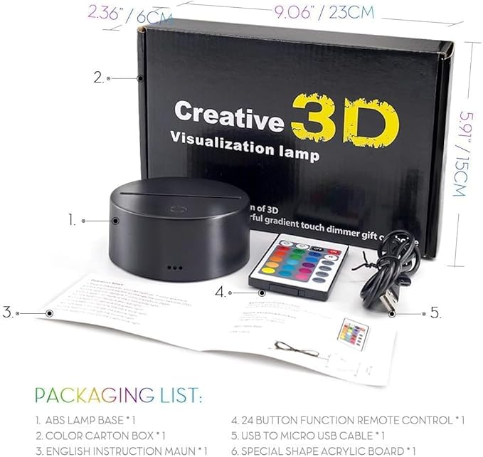 3D Illusion Night Light for Kids 7 Colors with Remote-Led Table Lamp-Bedroom Kids Night Light