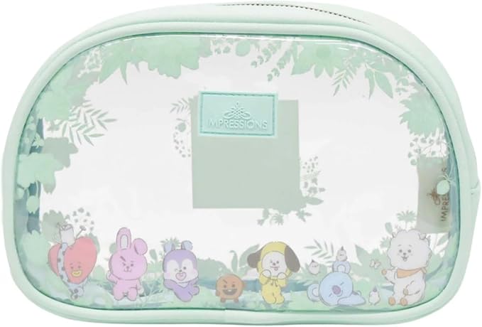 Impressions Vanity BT21 3-PC. Makeup Bag Set with Large, Medium, and Small Pouches, Makeup Organization with Inner Slip Pocket, Clear PVC Material, Travel Cosmetic Bag for Women's Daily Essentials