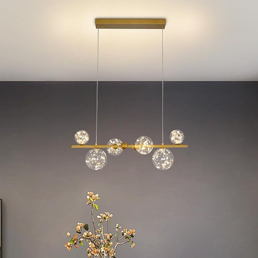 Depuley Linear Chandeliers for Dining Room: 23.62In Sputnik Chandeliers 6-Light Glass Globe Chandelier - Modern Gold Bubble Large Pendant Lights for Kitchen Island Lighting