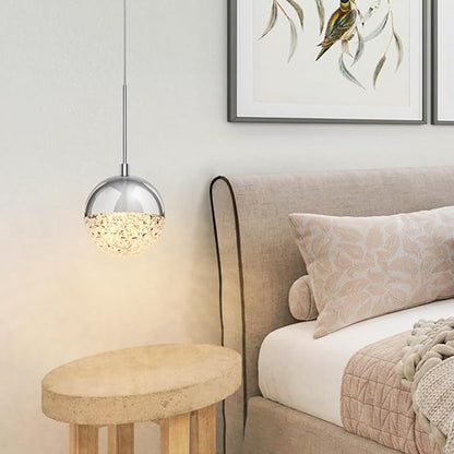Crystal Pendant Light, Chrome Chandelier for Kitchen Island, Adjustable Modern LED Globe Pendant Light for Dining Room, 8W 3000/4000/5000K CCT Selectable, Dimmable, ETL 1-Pack