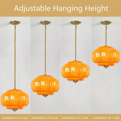Milk Glass Pendant Light, 15 Inch Yellow Handblown Shade with Antique Brass Hardware, Adjustable Hanging Rod Vintage Chandelier, Dimmable E26 Base Fixture for Kitchen Island, Dining Room, Livingroom
