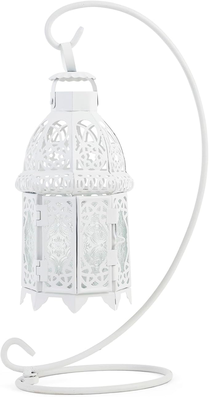 Gifts & Decor White Fancy Antique Lattice Candle Lantern with Stand
