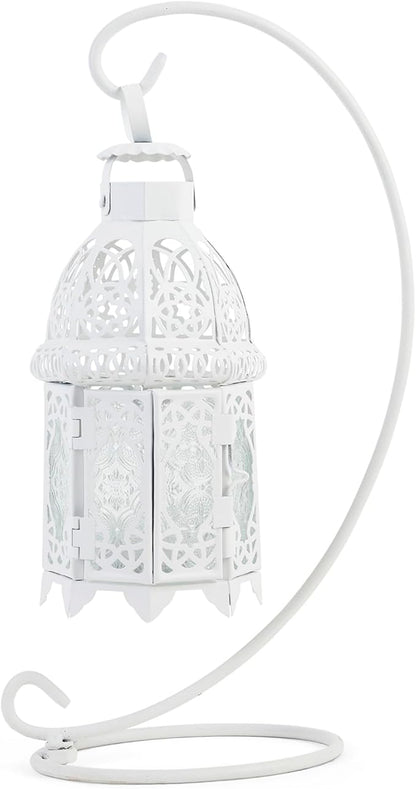 Gifts & Decor White Fancy Antique Lattice Candle Lantern with Stand