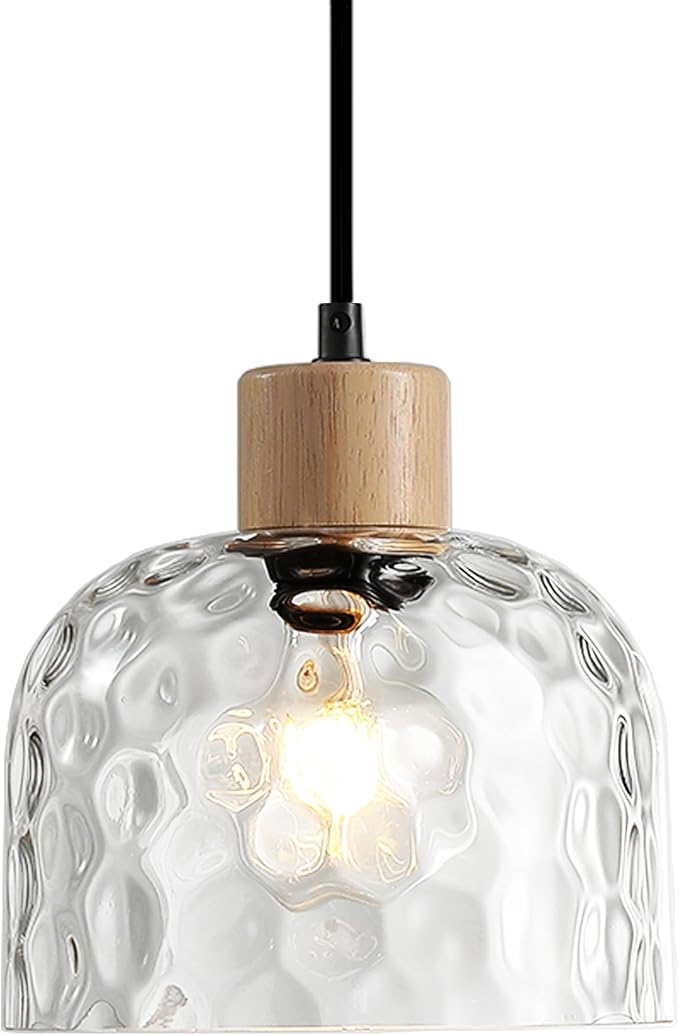 Modern Glass Pendant Light, 7.87“ Farmhouse Small Dome Hanging Lamp Shade, Mid Century Mini Ceiling Chandelier Lighting Fixture for Kitchen Island Laundry Room Bathroom Hallway Foyer