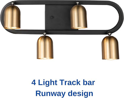 4 Light Modern Track Lighting Kit, Matte Black Brass Finish with Flexibly Pivot Shades,Decorative Ceiling Spot Light for Kitchen,Bedroom,Living Room,Hallway,Home Improvement