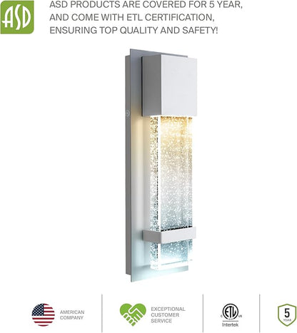 ASD LED 13" Bubble Glass Wall Light Fixture, Outdoor & Indoor Seeded Sconce | 3CCT, Waterproof, Dimmable, ETL Listed | 12W 500LM 3000-5000K 120V | Exterior Lantern, Porch Lighting | White, 4 Pack