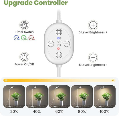 Large Plant Lights for Indoor Growing 24V, 660nm-Enhanced Full Spectrum, LUMILEDS LED Grow Light, 8.1in Grow lamp with Timer & Dimming, Adjustable Height 22-70in, 20W, K20-W