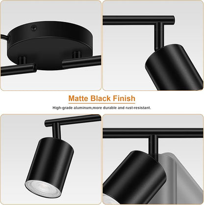 Plug in Track Lighting, LED Track Lighting Fixtures Ceiling, Black 4-Light Kitchen Light Kit, Plug in Wall Light with 14.8ft Power Cord, Rotatable Ceiling Spotlight for Bedroom(GU10 Socket, NO Bulb)