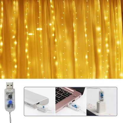 Curtain Lights 300 LED String Lights, Window Hanging Lights USB Powered 8 Lighting Modes & Timer Remote Dimmable Copper Lights for Bedroom, Home, Party, Wall Decor-9.8ft x 9.8ft(Warm White)