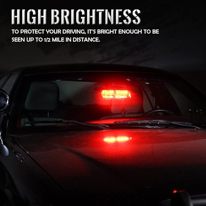 Xprite Red LED Emergency Dash Strobe Light, Interior Windshield Safety Warning Firefighter Lights w/Suction Cups, 12V Windshield Visor Light Bar for Police Ambulance EMS Patrol Vehicles Fire Trucks