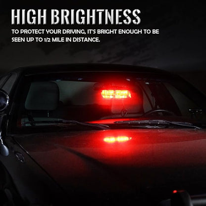 Xprite Red LED Emergency Dash Strobe Light, Interior Windshield Safety Warning Firefighter Lights w/Suction Cups, 12V Windshield Visor Light Bar for Police Ambulance EMS Patrol Vehicles Fire Trucks