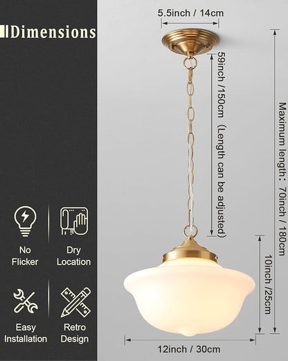 Schoolhouse Light Fixture, 12 Inch Black Finish with Milk Glass Semi Flush Mount Ceiling Light, Ceiling Light Fixture for Kitchen Hallway Entryway (Type C Pendant Light)