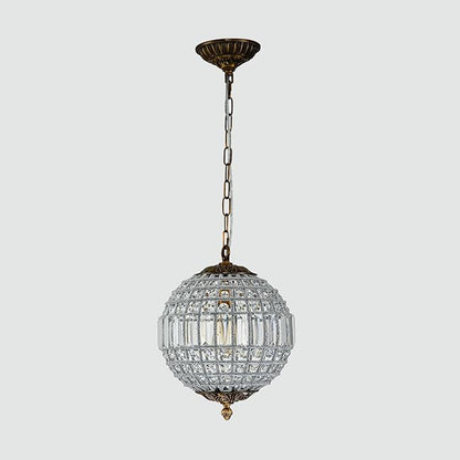 Antique Crystal Globe Chandelier, 11.8" Vintage Small Sphere Chandelier Crystal Pendant Light Fixture for Foyer Dining Room Kitchen Island Bronze