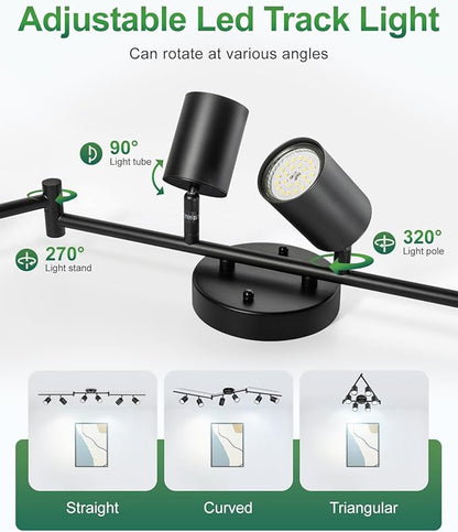 6 Ways Track Lighting, Rotatable Heads Tracks Light, Track Lightings Fixtures Ceiling with Foldable Arms, Modern Black Tracks Light for Kitchen, Living Room, Hallway(Bulbs Not Included)