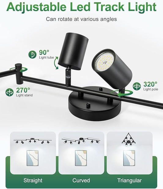 6 Ways Track Lighting, Rotatable Heads Tracks Light, Track Lightings Fixtures Ceiling with Foldable Arms, Modern Black Tracks Light for Kitchen, Living Room, Hallway(Bulbs Not Included)