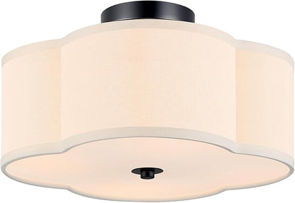 VONLUCE Semi-Flush Mount Ceiling Light, 12.8" Modern 4-Light Ceiling Light Fixture with White Clover-Shaped Shade 4 E26 Sockets for Bedroom Entryway Living Room, Black Finish, ETL Certificated