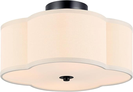VONLUCE Semi-Flush Mount Ceiling Light, 12.8" Modern 4-Light Ceiling Light Fixture with White Clover-Shaped Shade 4 E26 Sockets for Bedroom Entryway Living Room, Black Finish, ETL Certificated