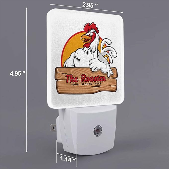 LED Night Light Plug into Wall with Dusk to Dawn Light Sensor White Energy Efficient Happy Cartoon Rooster Giving Thumbs Up Nightlight for Bedroom Bathroom Hallway Living Room Kitchen