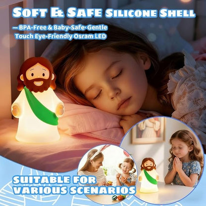 Jesus Night Light Rechargeable Bedside Night Light Dimmable Silicone LED Light Ideal for Religious Gatherings, Gifts for Sunday School, Baptism Presents, Easter Egg Decorations (Green)