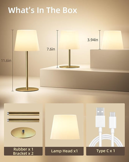 EZVALO Outdoor Cordless Table Lamp, IP65 Waterproof 4500mAh Rechargeble Shower Lamp, Dimmable Touch Lamp, LED Night Light Lamp for Bathroom Patio Camping Restaurant Home 1 Pack (Gold)