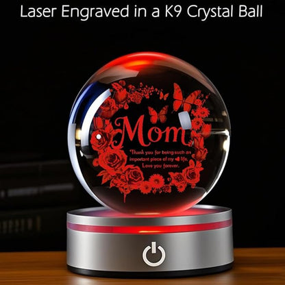 Mom 3D Crystal Ball Gifts for Mum Birthday Gift from Son, Daughter - Fun Christmas, Mothers Day, Retirement Gift Dutterfly Decorations for Mom 80MM