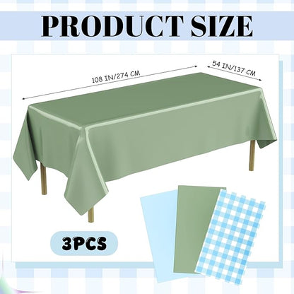 Oudain 3 Pcs Silly Goose Theme Party Blue & Sage Green & Checkered Party Tablecloth 54 x 108 Inch Plastic Rectangle Tablecloth Waterproof Table Cover for Baby Shower Silly Goose Birthday Decoration