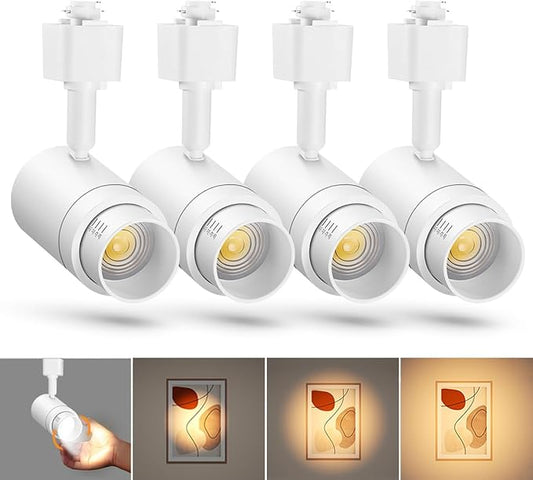 Zoomable H Track Lighting Heads H Type Track Light Heads Dimmable LED Track Lighting Fixtures Ceiling Spot Light, H Style Track Heads for H Track Lighting Rails - White CRI90 12W 4 Pack 3000K