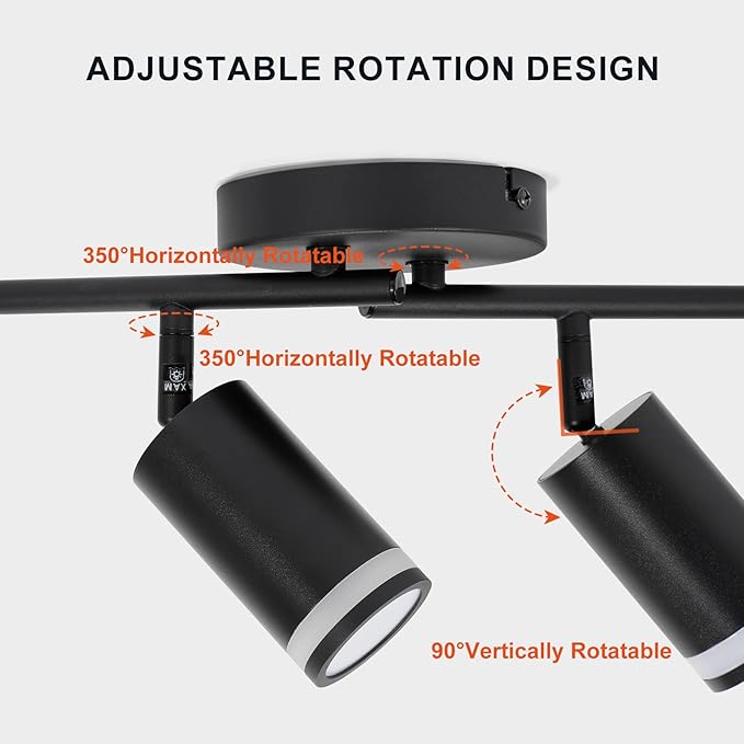 Ketom 4-Light Track Lighting Fixtures Ceiling, GU10 Black Led Ceiling Spotlight, Modern Track Light Kit for Kitchen Bedroom Living Room