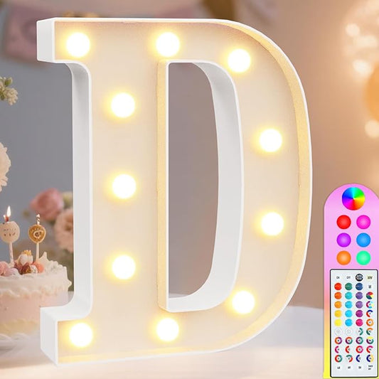 Pooqla Colorful Light Up Letters with Remote, Upgraded 35 Colors LED Marquee Letters, RGB Lighted Letter for Girls Teenager Gift, Birthday, Party, Wedding, Night Light, Room, Bedroom Decor, Letter D