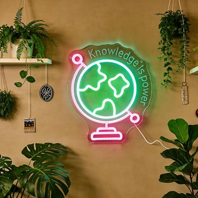 Nordstylee World Map Neon Light, 3D Globe LED Wall Sign in Pink Blue Green - Dimmable USB Powered Acrylic Light for Gaming Room, Kids Bedroom Decor, Cool Night Light Gift for Teens, Boys & Girls