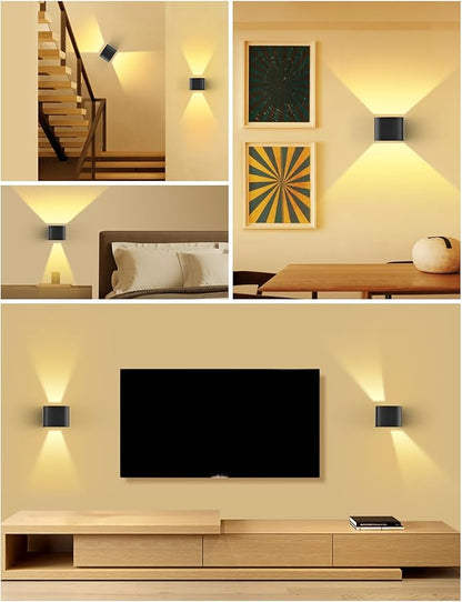 Motion Sensor Wall Light with Remote Control, 5000mAh Rechargeable Battery Powered Wall Lamps, Dimmable 2700-6500K, Adjustable Beam Angle, Black Up and Down Wireless Wall Sconce for Bedroom, 2-Pack