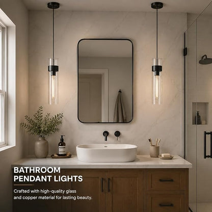 Modern Glass Black Pendant Lights Kitchen Island, Adjustable Cord Pendant Light Fixtures,Kitchen Pendant Lighting Over Island,Indoor Chandeliers for Bedroom Bathroom, Included Bulb