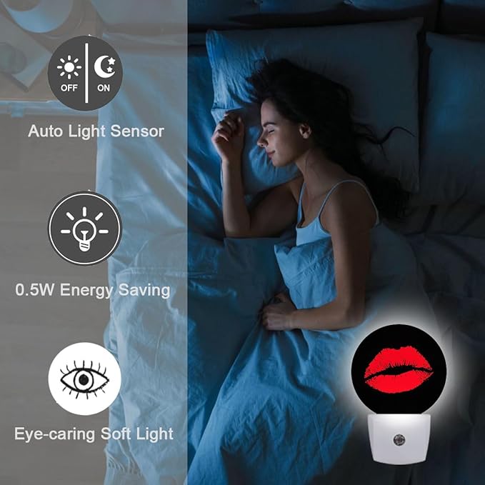 Red Lip Woman Night Light Plug-in Sleep Lamp Led Dusk to Dawn Night Light for Bedroom