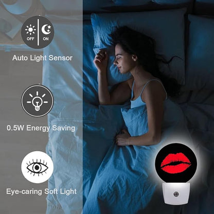 Red Lip Woman Night Light Plug-in Sleep Lamp Led Dusk to Dawn Night Light for Bedroom