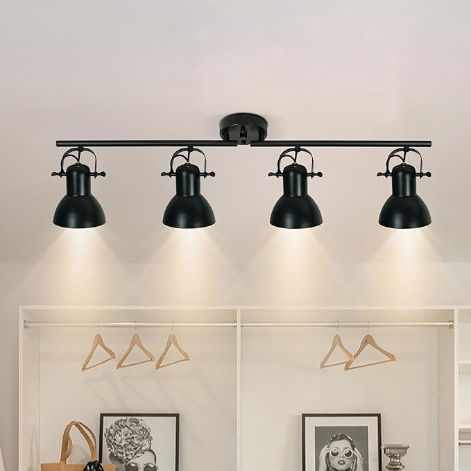 4-Light Track Lighting Kit 36" Kitchen Track Lighting Fixtures Ceiling with 4 Rotatable Light Heads, Track Lights Ceiling Mount Industrial Track Light for Living Room Bedroom Bar Hallway Office