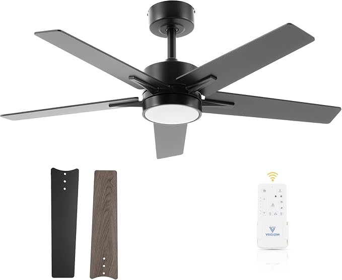 Ceiling Fan with Light Remote: 42 Inch Modern Fans with Dimmable Tri-Color Temperature LED - Quiet Reversible DC Motor for Home Office Bedroom